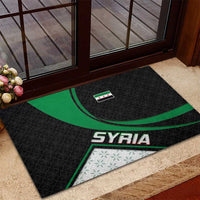 Syria Revolution Emblem Rubber Doormat with Traditional Pattern and Curved Green Black Design