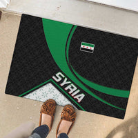 Syria Revolution Emblem Rubber Doormat with Traditional Pattern and Curved Green Black Design