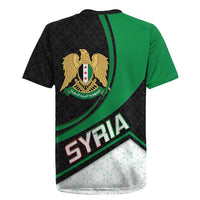 Syria Revolution Emblem Rugby Jersey with Traditional Pattern and Curved Green Black Design