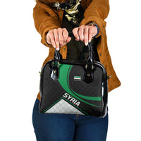 Syria Revolution Emblem Shoulder Handbag with Traditional Pattern and Curved Green Black Design