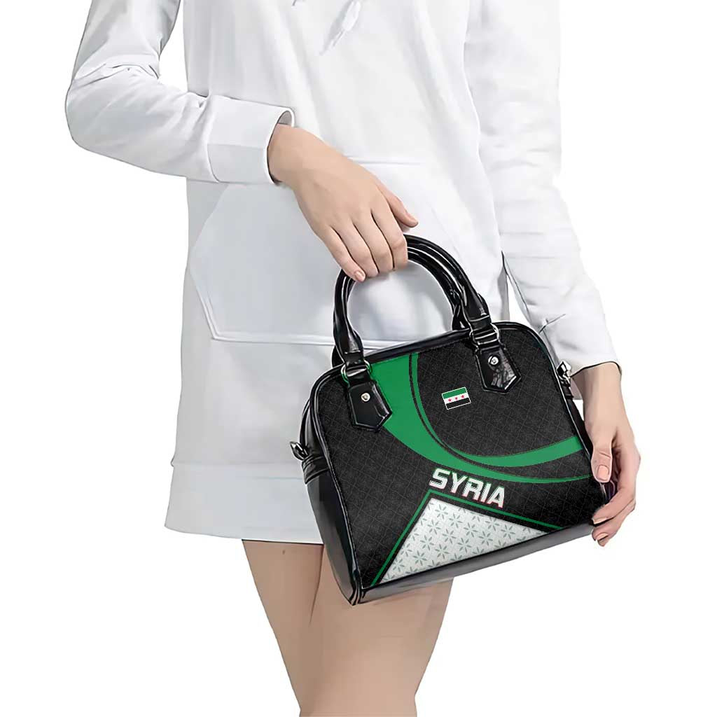Syria Revolution Emblem Shoulder Handbag with Traditional Pattern and Curved Green Black Design