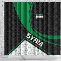 Syria Revolution Emblem Shower Curtain with Traditional Pattern and Curved Green Black Design