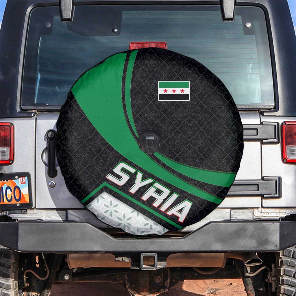 Syria Revolution Emblem Spare Tire Cover with Traditional Pattern and Curved Green Black Design