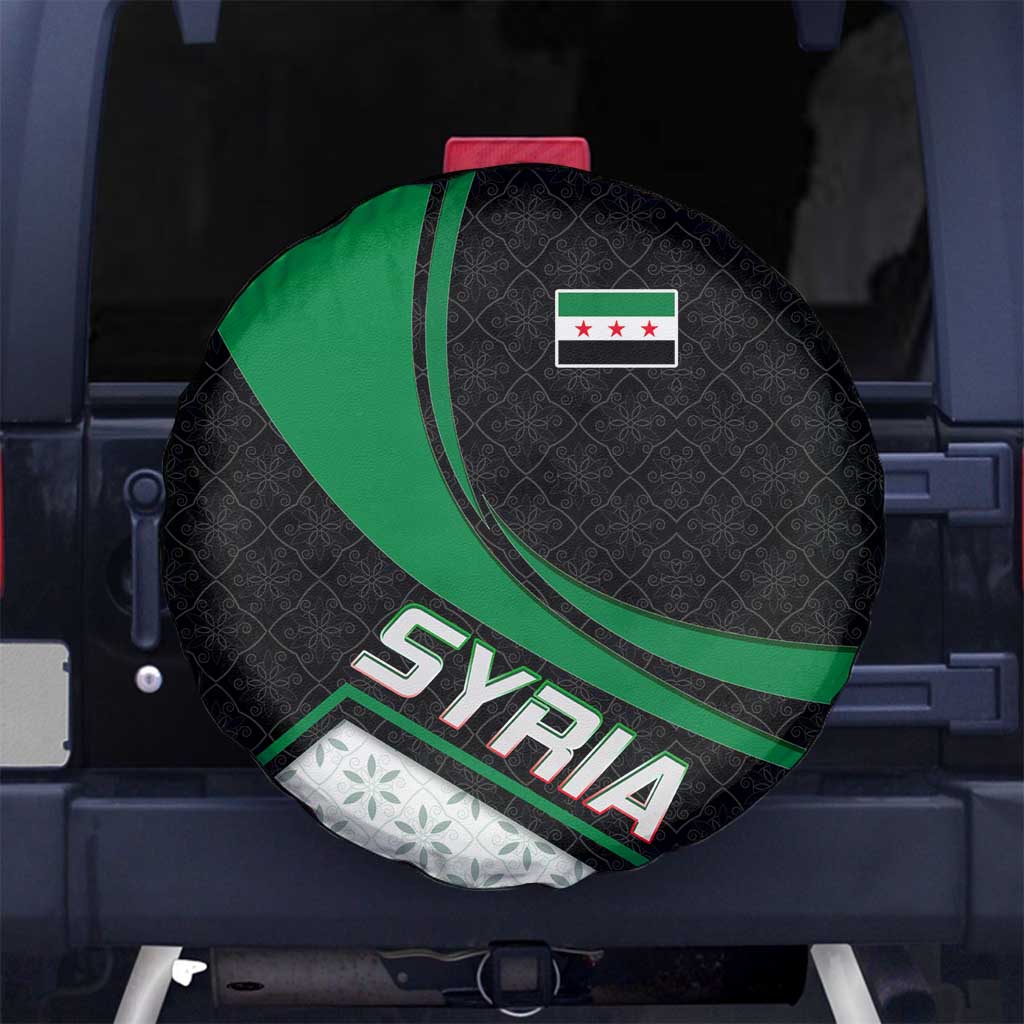 Syria Revolution Emblem Spare Tire Cover with Traditional Pattern and Curved Green Black Design