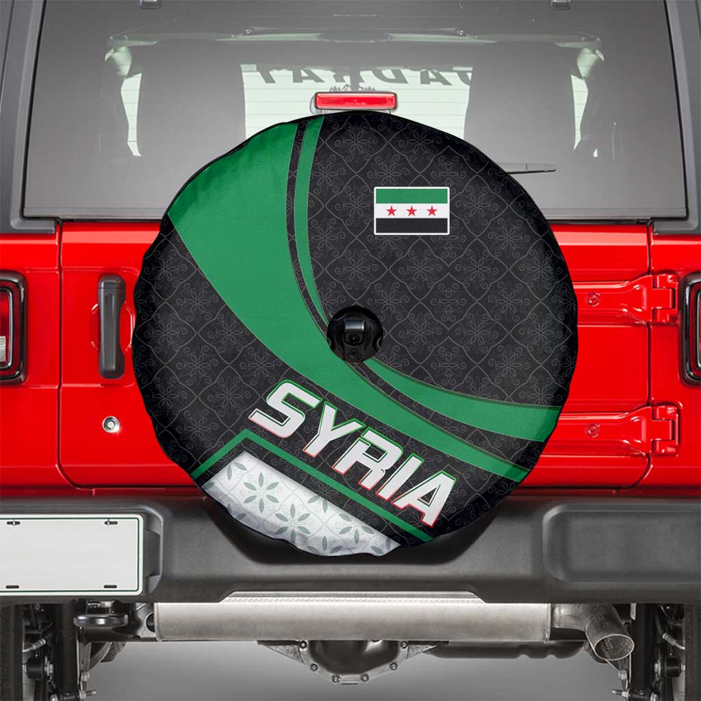 Syria Revolution Emblem Spare Tire Cover with Traditional Pattern and Curved Green Black Design