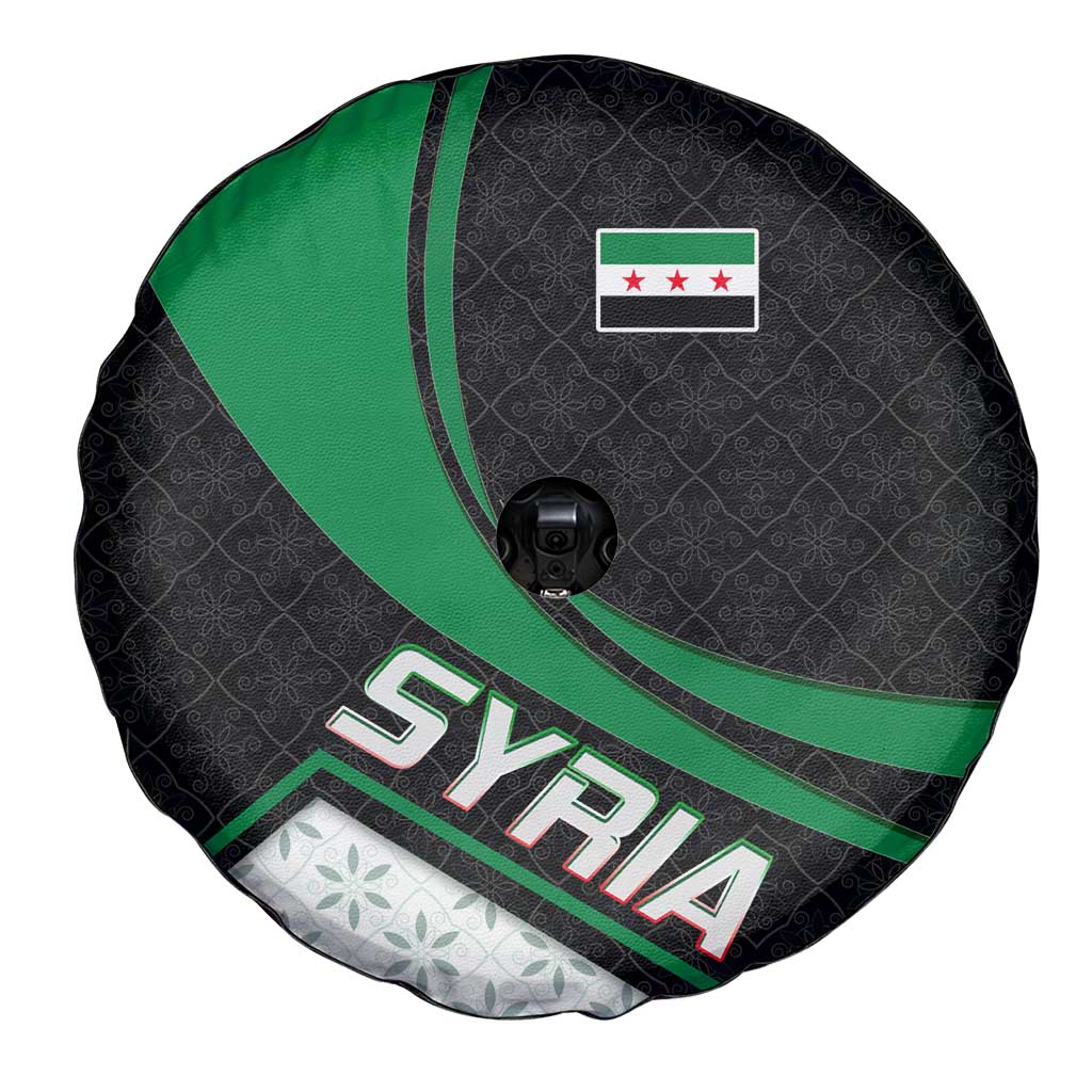 Syria Revolution Emblem Spare Tire Cover with Traditional Pattern and Curved Green Black Design