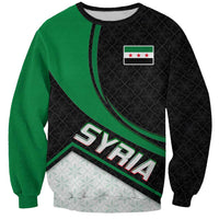 Syria Revolution Emblem Sweatshirt with Traditional Pattern and Curved Green Black Design