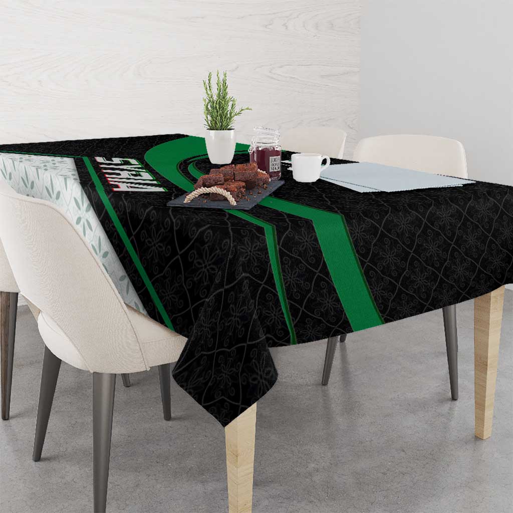 Syria Revolution Emblem Tablecloth with Traditional Pattern and Curved Green Black Design
