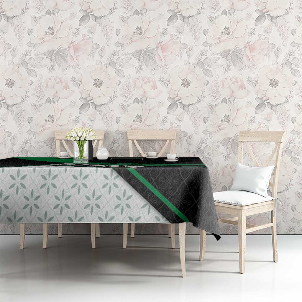 Syria Revolution Emblem Tablecloth with Traditional Pattern and Curved Green Black Design