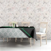 Syria Revolution Emblem Tablecloth with Traditional Pattern and Curved Green Black Design