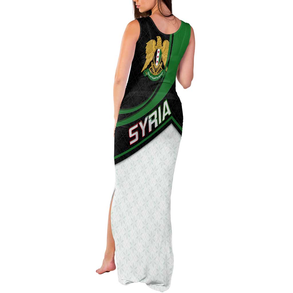 Syria Revolution Emblem Tank Maxi Dress with Traditional Pattern and Curved Green Black Design