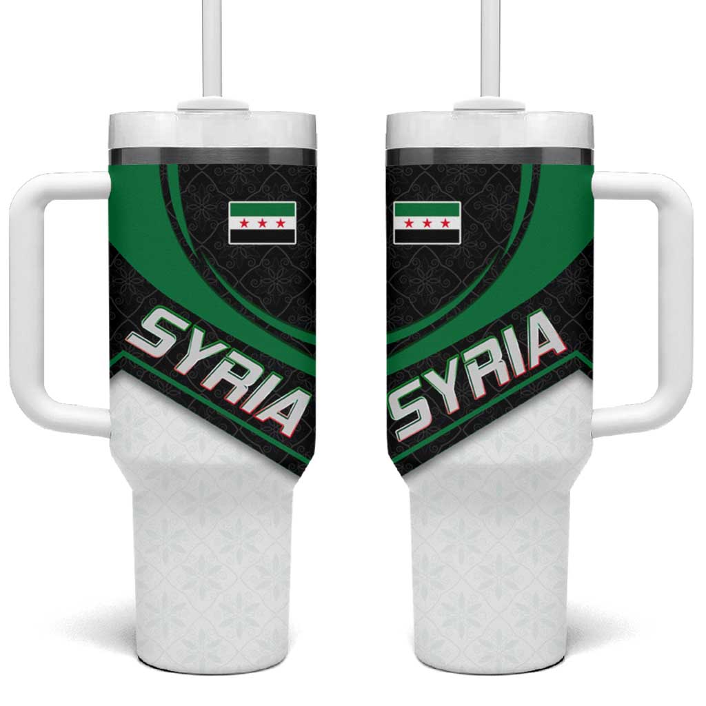 Syria Revolution Emblem Tumbler With Handle with Traditional Pattern and Curved Green Black Design