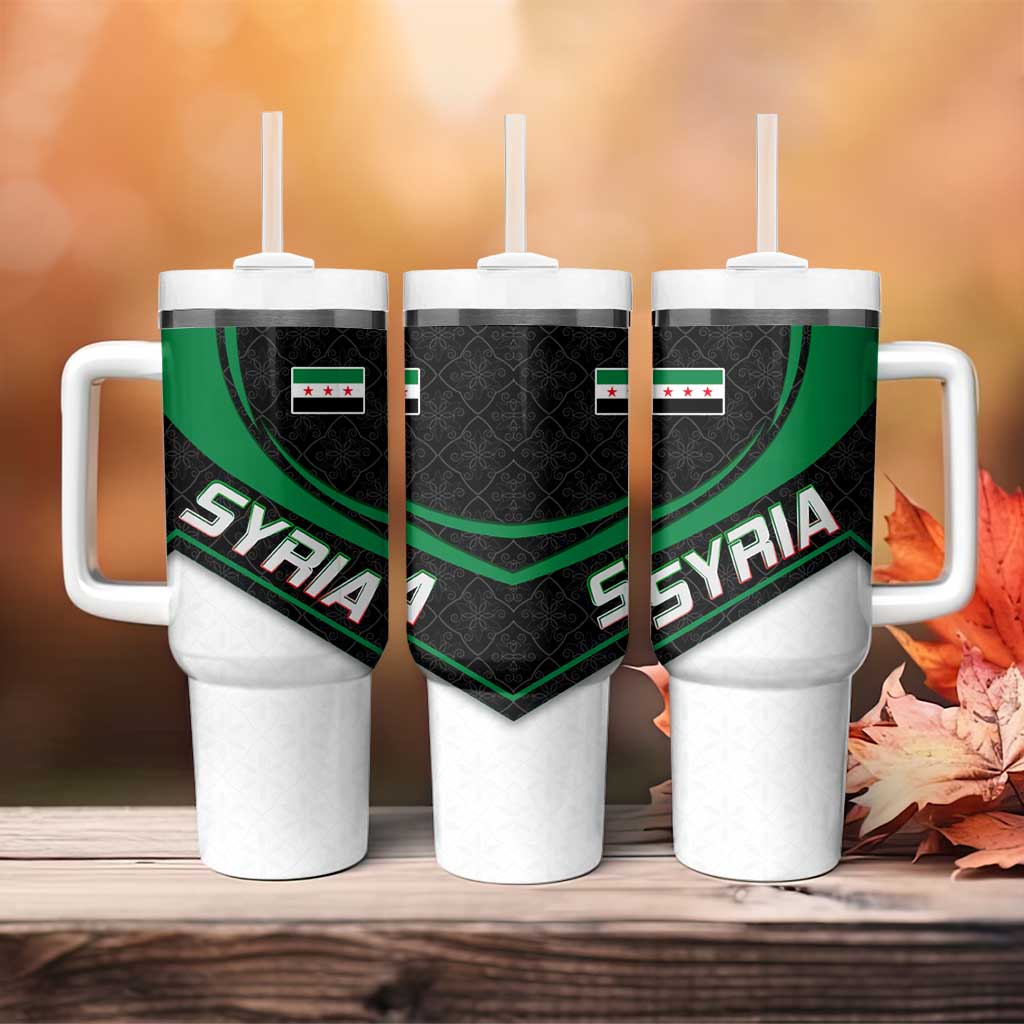 Syria Revolution Emblem Tumbler With Handle with Traditional Pattern and Curved Green Black Design