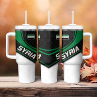 Syria Revolution Emblem Tumbler With Handle with Traditional Pattern and Curved Green Black Design