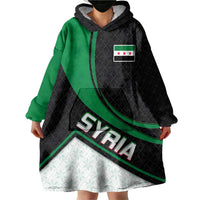 Syria Revolution Emblem Wearable Blanket Hoodie with Traditional Pattern and Curved Green Black Design