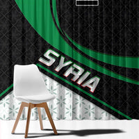 Syria Revolution Emblem Window Curtain with Traditional Pattern and Curved Green Black Design