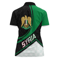 Syria Revolution Emblem Women Polo Shirt with Traditional Pattern and Curved Green Black Design