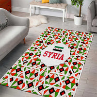 Syria Geometric Pattern Area Rug with Traditional Arab Tile Motif and Flag Emblem