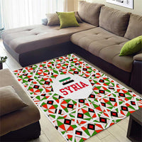 Syria Geometric Pattern Area Rug with Traditional Arab Tile Motif and Flag Emblem