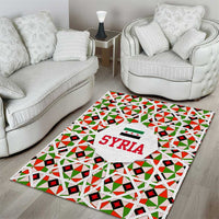 Syria Geometric Pattern Area Rug with Traditional Arab Tile Motif and Flag Emblem