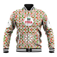 Syria Geometric Pattern Baseball Jacket with Traditional Arab Tile Motif and Flag Emblem