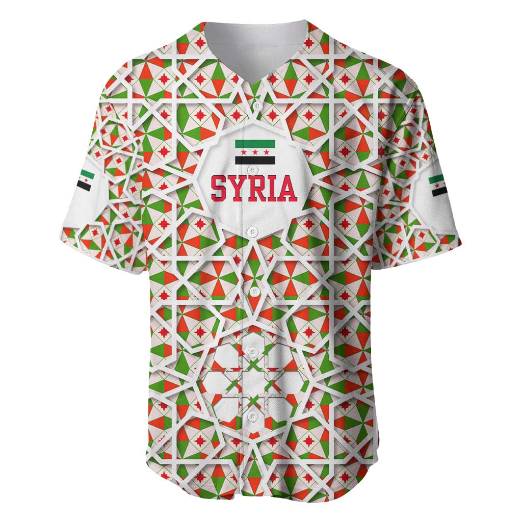 Syria Geometric Pattern Baseball Jersey with Traditional Arab Tile Motif and Flag Emblem