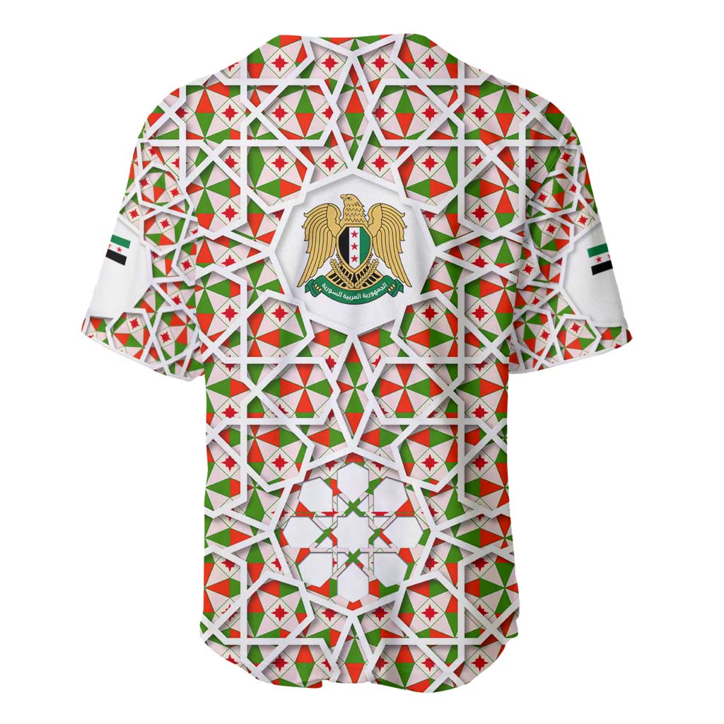 Syria Geometric Pattern Baseball Jersey with Traditional Arab Tile Motif and Flag Emblem