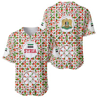Syria Geometric Pattern Baseball Jersey with Traditional Arab Tile Motif and Flag Emblem