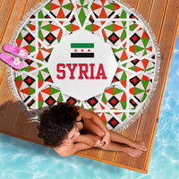 Syria Geometric Pattern Beach Blanket with Traditional Arab Tile Motif and Flag Emblem