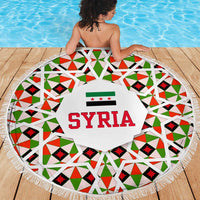 Syria Geometric Pattern Beach Blanket with Traditional Arab Tile Motif and Flag Emblem