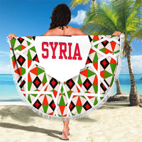Syria Geometric Pattern Beach Blanket with Traditional Arab Tile Motif and Flag Emblem