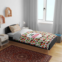 Syria Geometric Pattern Bedding Set with Traditional Arab Tile Motif and Flag Emblem