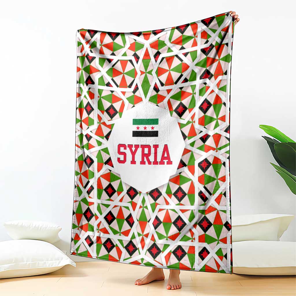 Syria Geometric Pattern Blanket with Traditional Arab Tile Motif and Flag Emblem