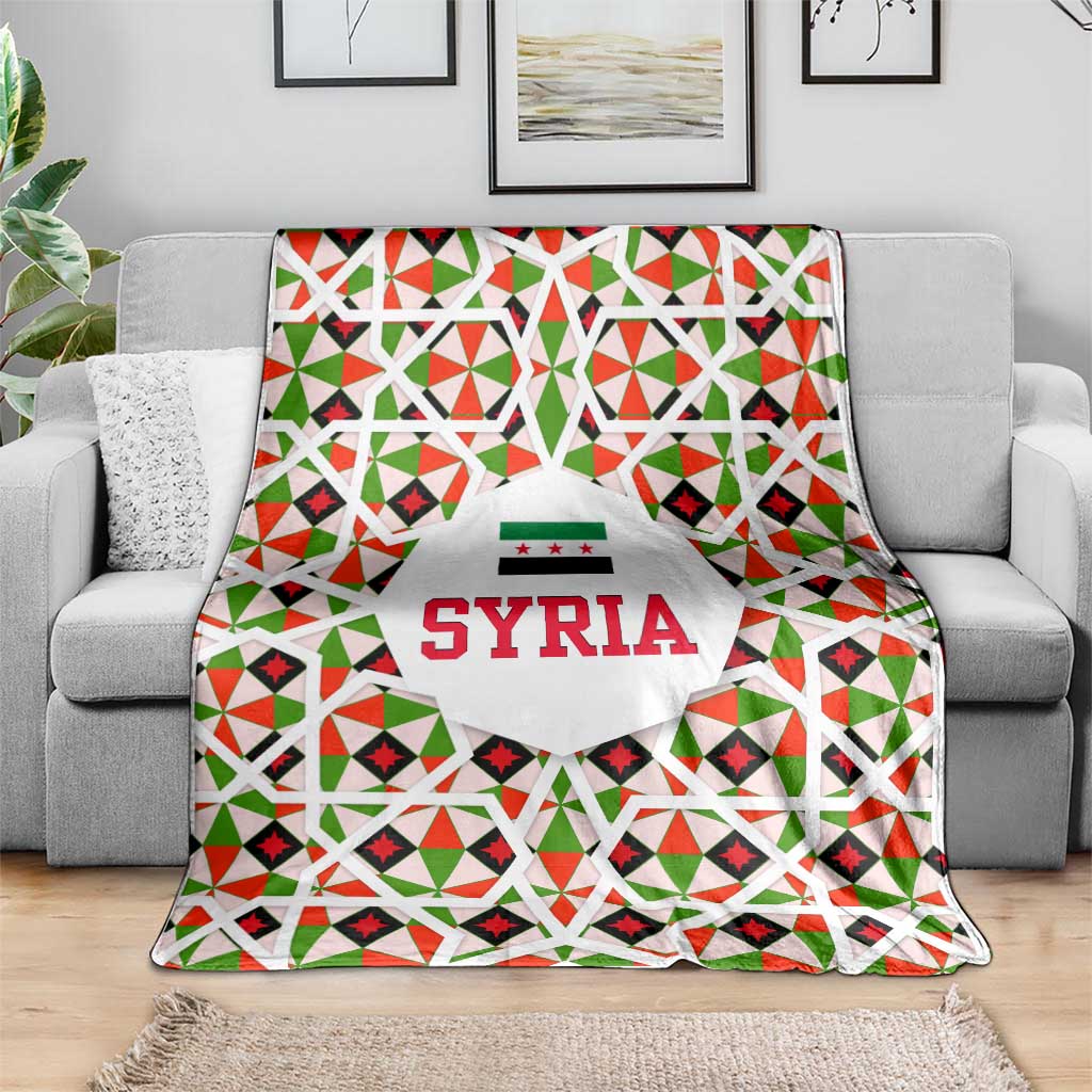 Syria Geometric Pattern Blanket with Traditional Arab Tile Motif and Flag Emblem