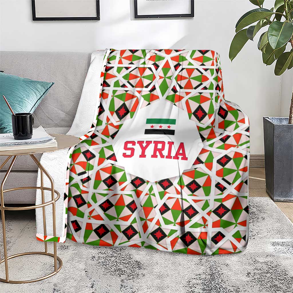Syria Geometric Pattern Blanket with Traditional Arab Tile Motif and Flag Emblem