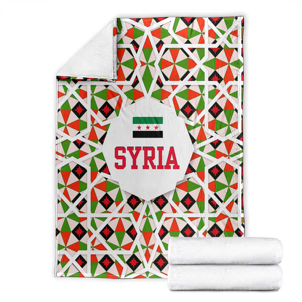 Syria Geometric Pattern Blanket with Traditional Arab Tile Motif and Flag Emblem