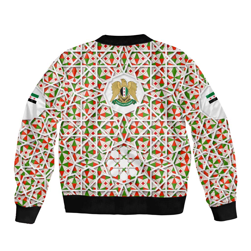 Syria Geometric Pattern Bomber Jacket with Traditional Arab Tile Motif and Flag Emblem