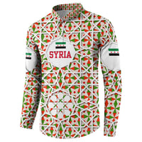 Syria Geometric Pattern Button Sweatshirt with Traditional Arab Tile Motif and Flag Emblem