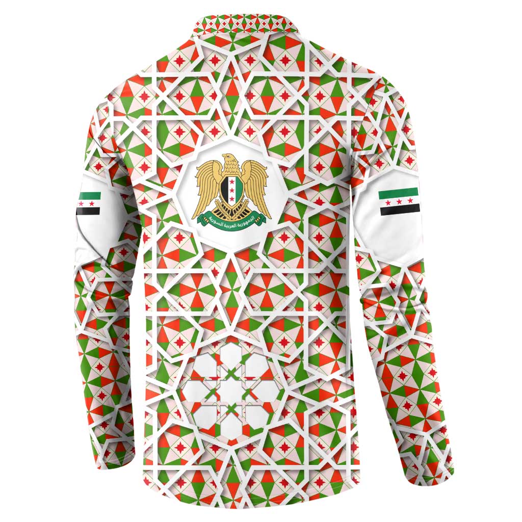 Syria Geometric Pattern Button Sweatshirt with Traditional Arab Tile Motif and Flag Emblem