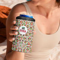 Syria Geometric Pattern 4 in 1 Can Cooler Tumbler with Traditional Arab Tile Motif and Flag Emblem