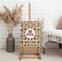 Syria Geometric Pattern Canvas Wall Art with Traditional Arab Tile Motif and Flag Emblem