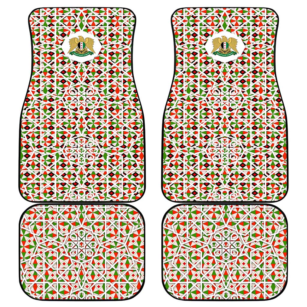 Syria Geometric Pattern Car Mats with Traditional Arab Tile Motif and Flag Emblem