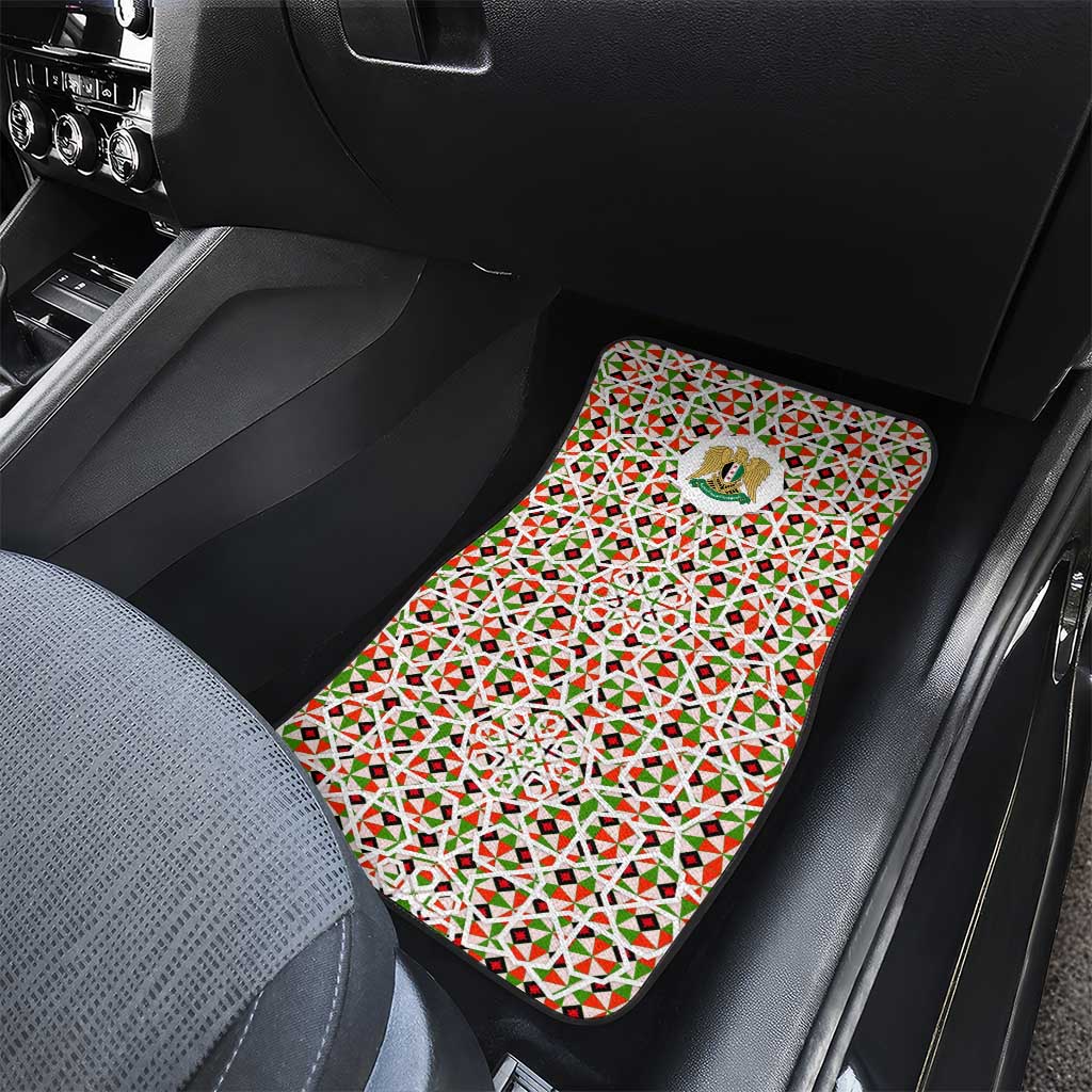 Syria Geometric Pattern Car Mats with Traditional Arab Tile Motif and Flag Emblem