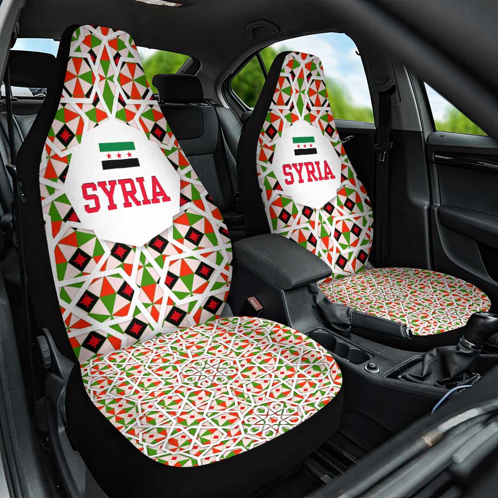 Syria Geometric Pattern Car Seat Cover with Traditional Arab Tile Motif and Flag Emblem