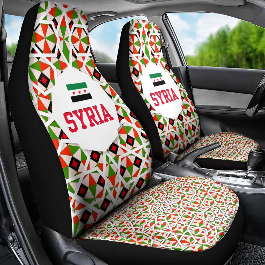Syria Geometric Pattern Car Seat Cover with Traditional Arab Tile Motif and Flag Emblem