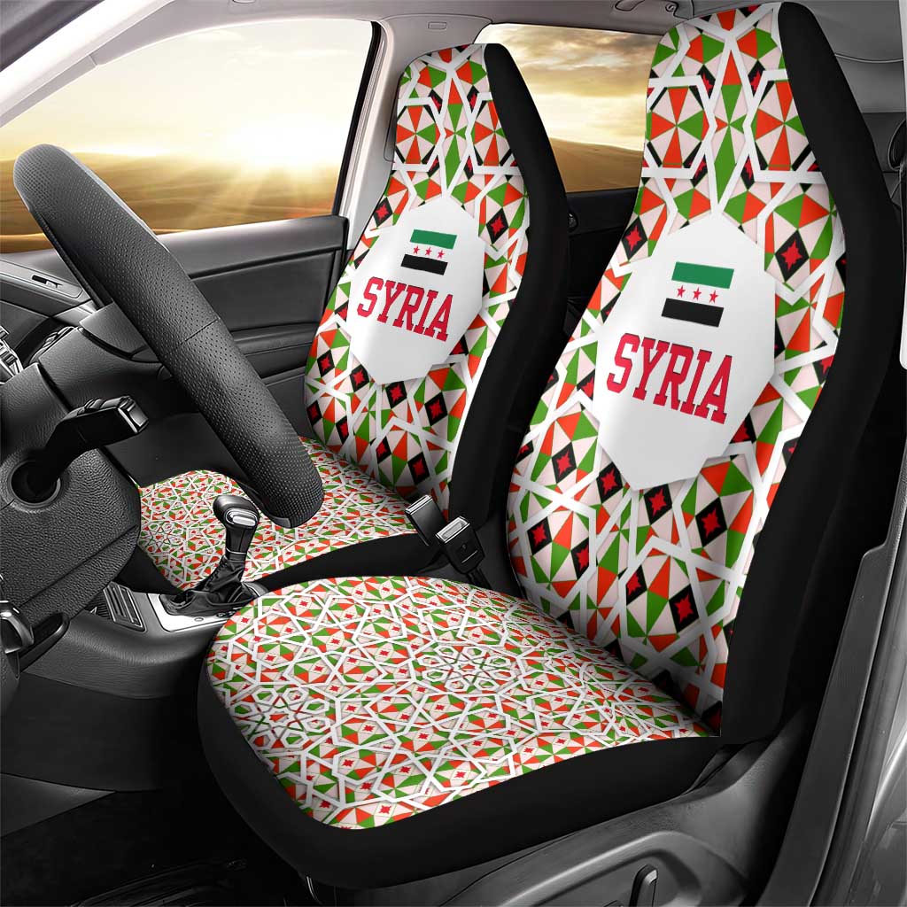 Syria Geometric Pattern Car Seat Cover with Traditional Arab Tile Motif and Flag Emblem