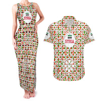 Syria Geometric Pattern Couples Matching Tank Maxi Dress and Hawaiian Shirt with Traditional Arab Tile Motif and Flag Emblem