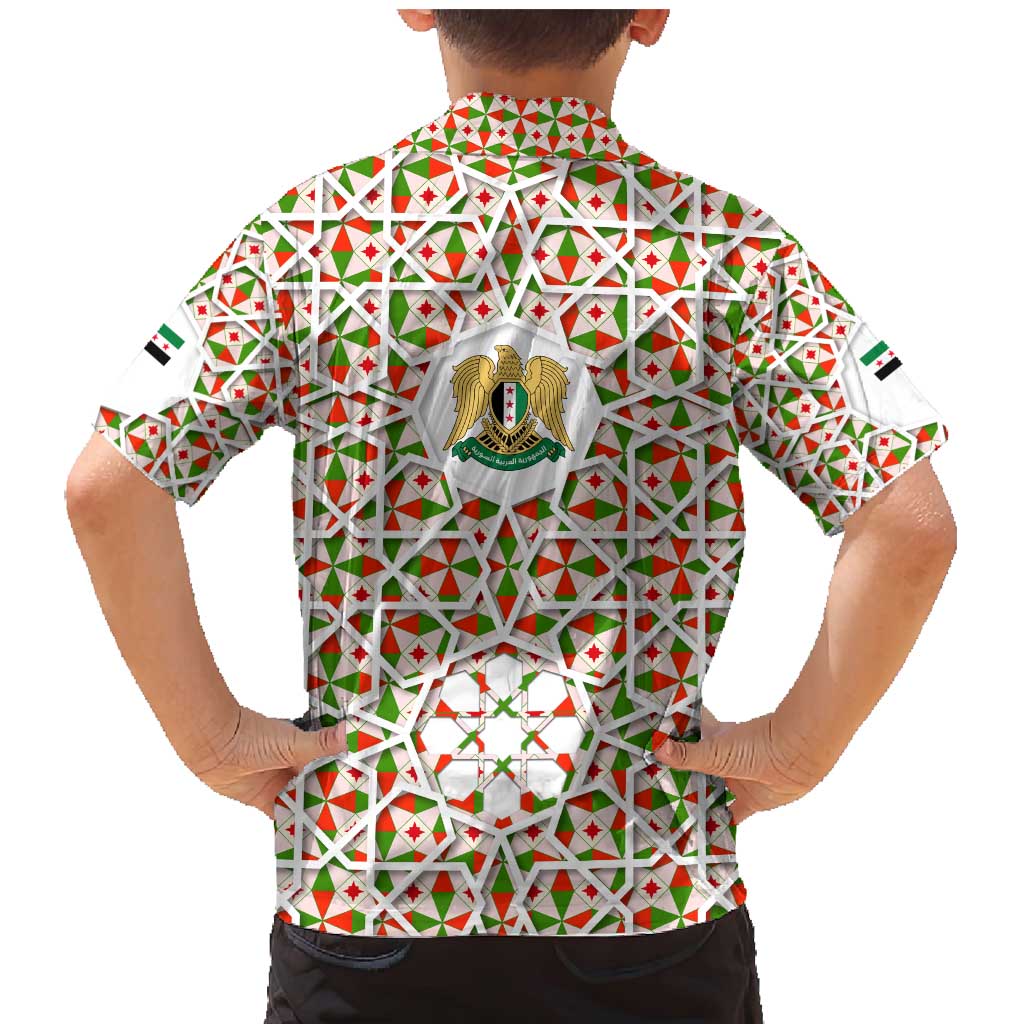 Syria Geometric Pattern Family Matching Mermaid Dress and Hawaiian Shirt with Traditional Arab Tile Motif and Flag Emblem
