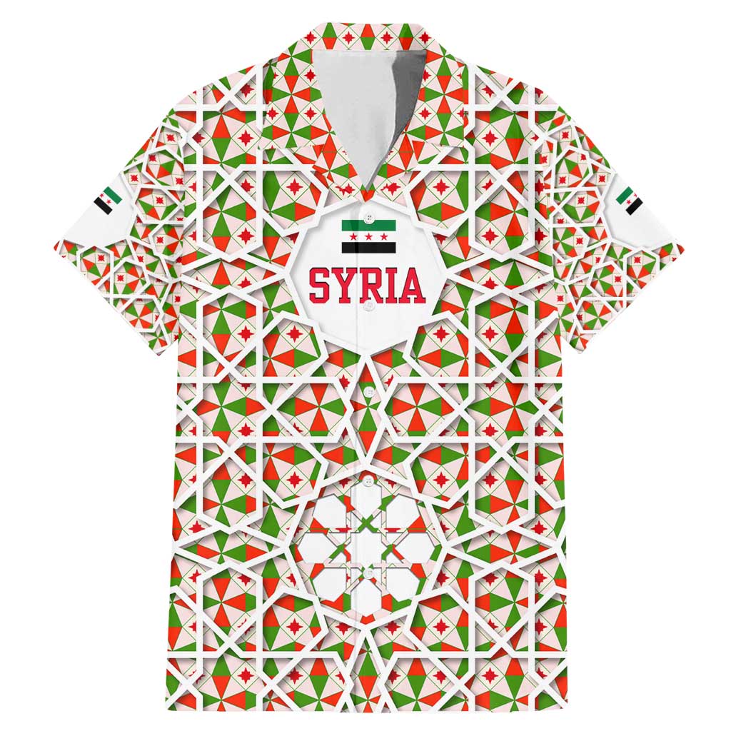 Syria Geometric Pattern Family Matching Mermaid Dress and Hawaiian Shirt with Traditional Arab Tile Motif and Flag Emblem