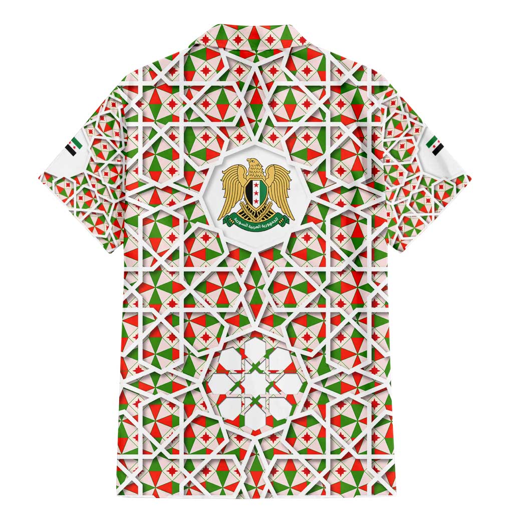 Syria Geometric Pattern Family Matching Mermaid Dress and Hawaiian Shirt with Traditional Arab Tile Motif and Flag Emblem